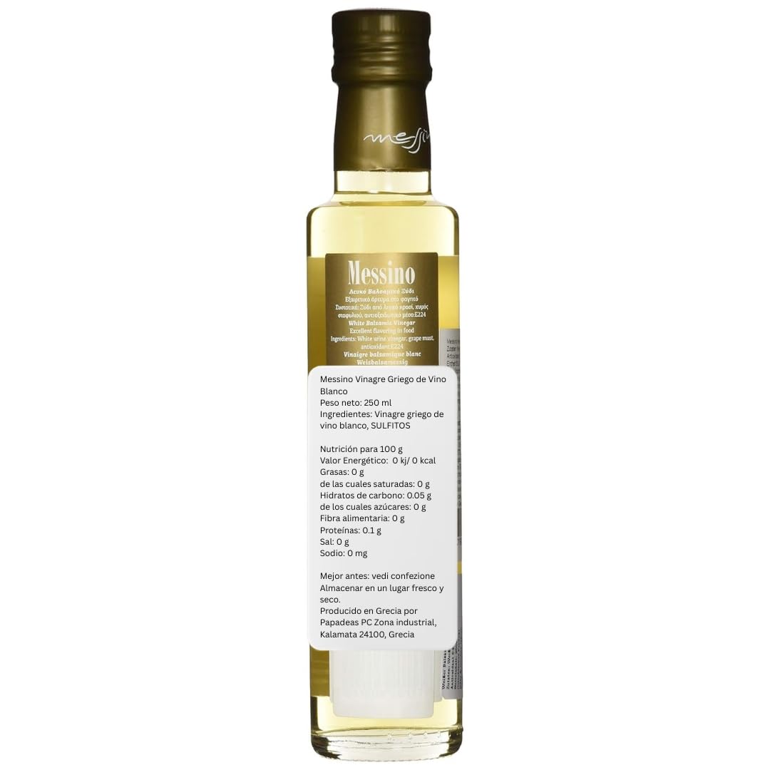 Messino Vinagre Balsámico Blanco – Pack 2 x 250 ml (Total 500 ml) | Vinagre griego con mosto de uva | Ideal para ensaladas, carnes, pasta y postres