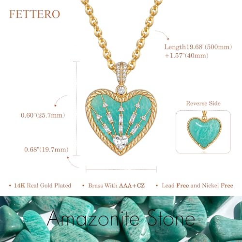 Fettero Gold Necklace for Women, 14K Gold Plated Heart Charm Necklaces for Women Double Sided Pendant Heart Necklace for Mom Wife Valentines' Day Jewelry