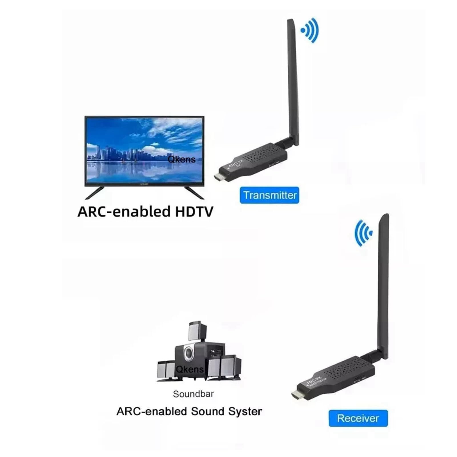 Annadue Bezprzewodowy Nadajnik i Odbiornik ARC HDMI 164 Stopy/50m Bezprzewodowy Zestaw Przedłużaczy HDMI, Plug & Play 2.4G, dla Telewizorów Dźwiękowych, Wzmacniacze, Wzmacniacze,