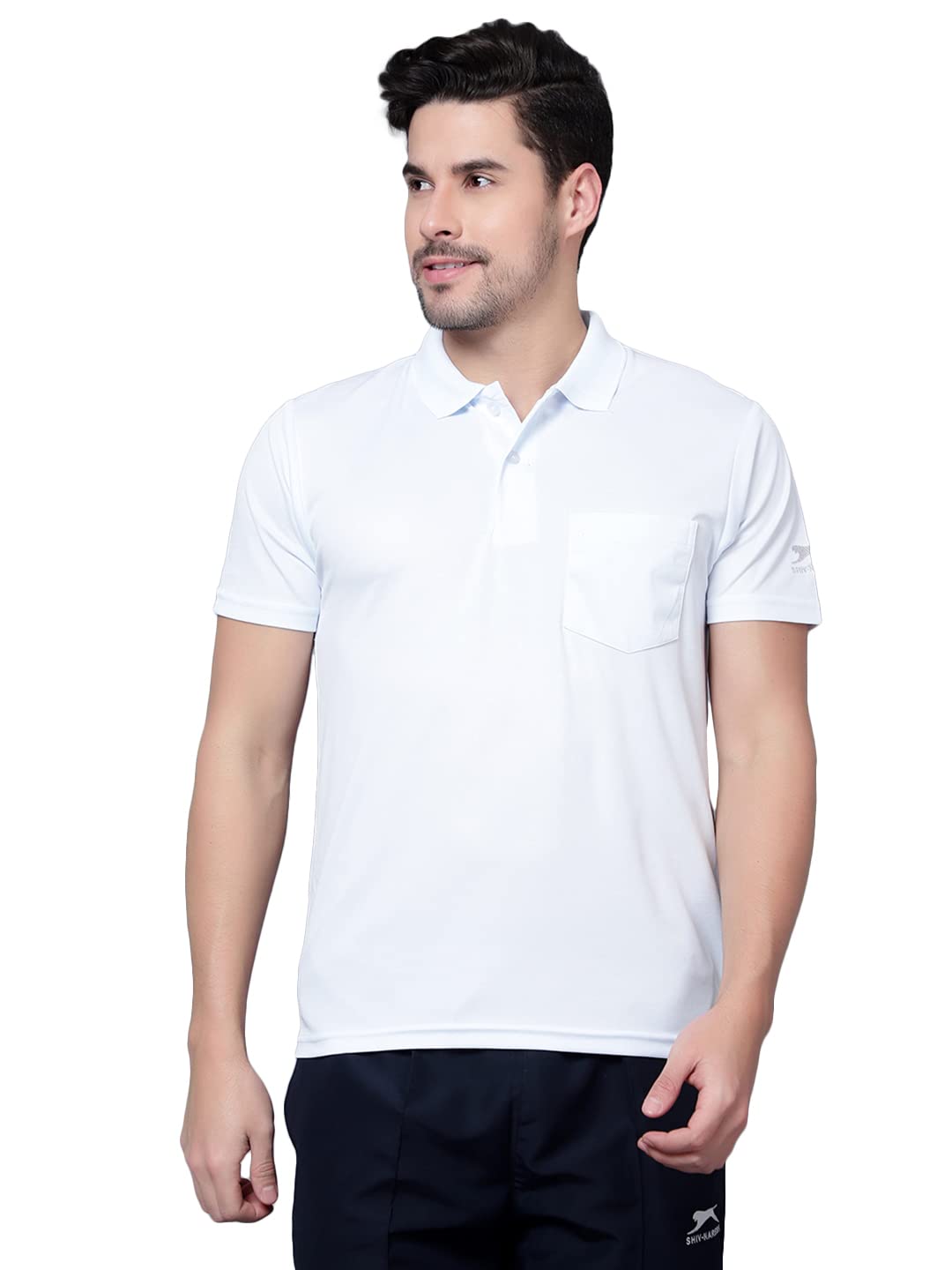SHIV NARESHMen's Polyester Regular Fit Polo T-Shirt (301_White XL)
