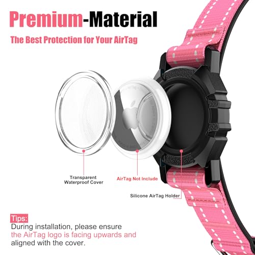 Image of AirTag Dog Collar, IP68 Waterproof Air Tag Dog Collar Holder (HotPink, XL) | Air Tag Dog Collars Reflective, Ultra-Durable, Comfortable Padded, Heavy Duty Dog Collars Collars for Small - Large Dogs