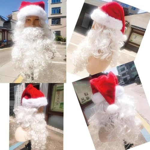 Peluca de Papá Noel realista con barba densa y accesorios de cosplay 8
