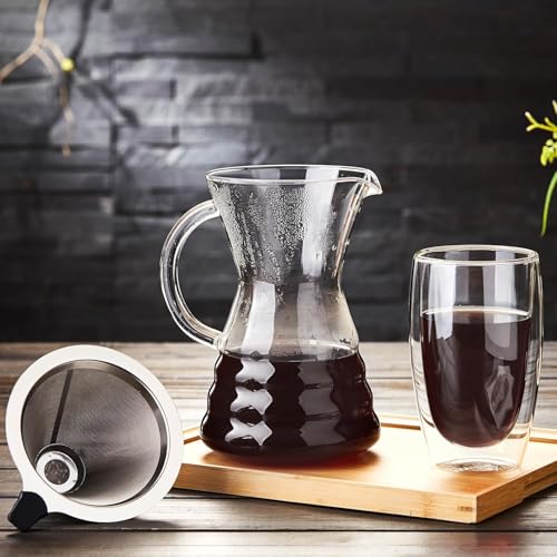 Image of Unbreakable - 18 Pack Pour Over Coffee Maker with Permanent Stainless Filter 27 fl oz, Thickened Heat-Resistant Borosilicate Glass Dripper Coffee Brewer, Stovetop Safe