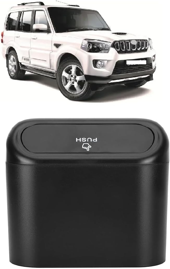 Car Trash Can with Lid | Premium Push Button Mini Garbage Bin for Car | Clamshell Design | Leakproof & Odor Control | Suitable for Scorpio 2017