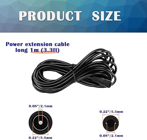 Miniatura 9 de HayEastdor 4 cables de extensión de alimentación CC de 10 pies (9.8 ft) de 12 V con conectores adaptadores de conector de alimentación (2 x macho +