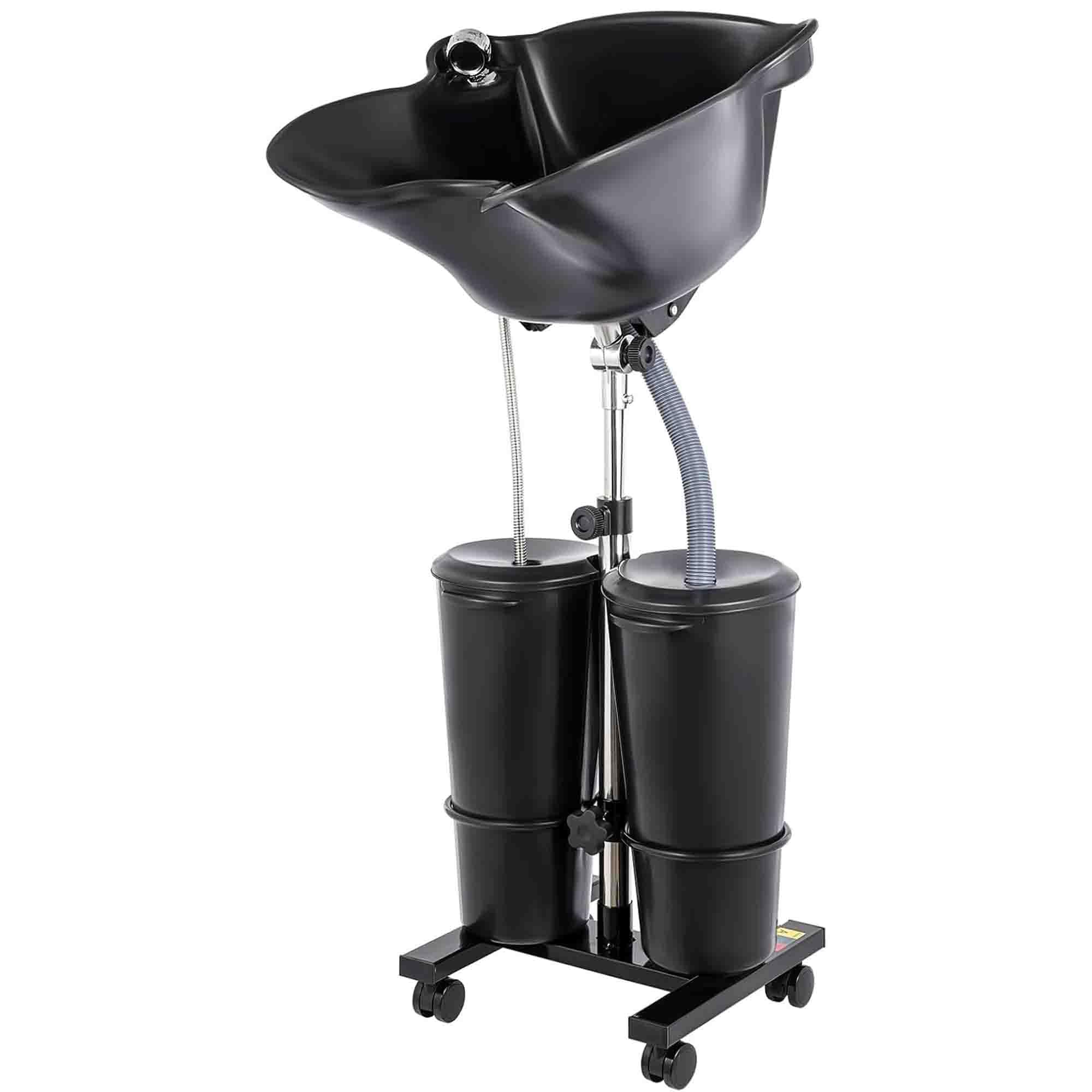 Bac à shampooing portable noir réglable avec pompe électrique et 2 seaux