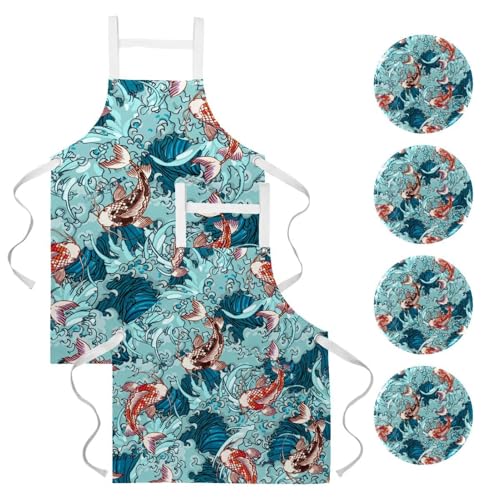 Tablier de cuisine carpe poisson anti-tache pour restaurant et bar