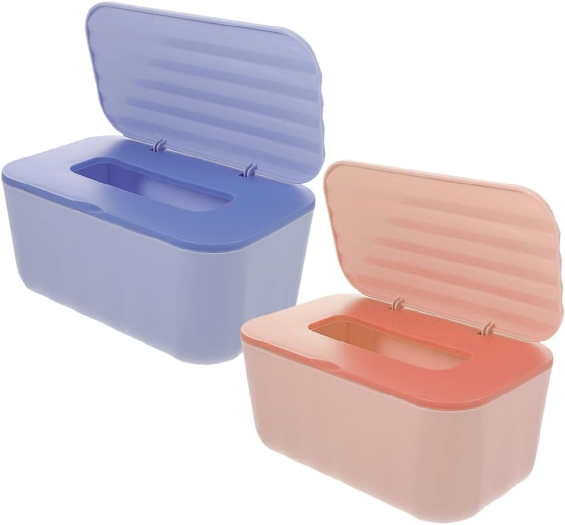 2pcs Wipe Dispenser Case with Sealing Lid Portable Tissue Holder for Wipes and Towels Dustproof Storage Box for Home Kitchen and Bathroom Pink Purple
