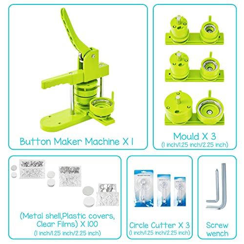 Pin Maker, Button Maker Machine, Pin Maker Machine Kit Includes 300Pcs Pins 25/32/58mm (1/1.25/2.25 inch), 3 Circle Paper Cutters, DIY Button Pin Maker, Button Badge Press Machine(Green) - Thumbnail 3