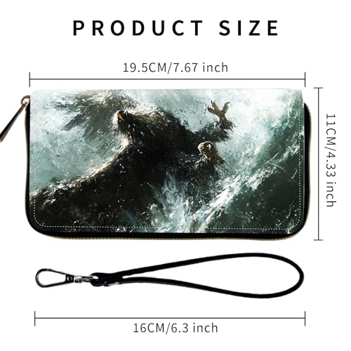 Wallet,Leather Long Wallet Suitable For Ladies And Teenagers - Detachable Wristband + RFID Travel Wallet With Card Slot - Flying Eagle In Wild2