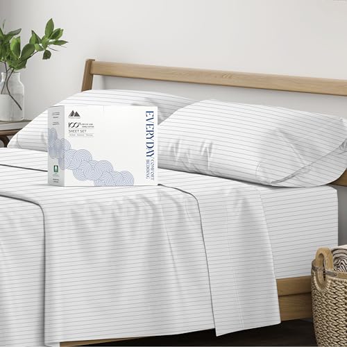 Image of Mayfair Linen Organic Cotton Sheets King Size, 16 inch Deep Pocket, Pinstripe