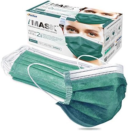 Pac-Dent iMask ASTM Level 2, 4-Ply Disposable Protective Face Masks, Great For St Patricks Day, Green, 50 Pack