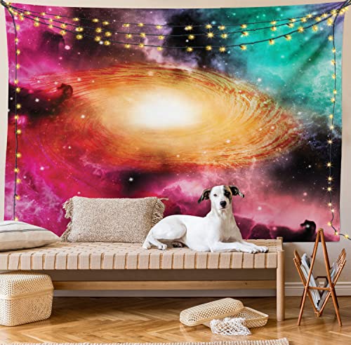 Ambesonne Zodiac Tapestry, Colorful Astronomy Pictures Of A Spiral Galaxy Stars Stardust And Cosmos, Wall Hanging For Bedroom Living Room Dorm Decor, 60" X 80", Pink Orange Green #TOP7