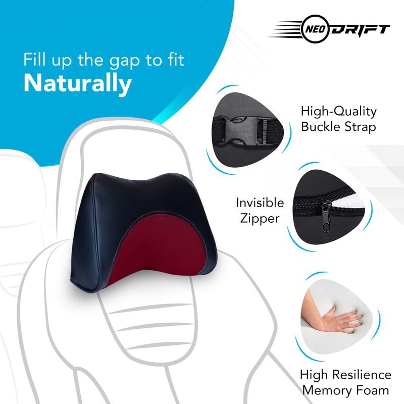 Image of Neodrift 'NeckFlow' - Neck Rest Cushion Orthopedic Velvet Memory Foam Pillow for Neck, Head, Shoulder Support - Pain Relief for Car, 1 Pc (Colour-Red)