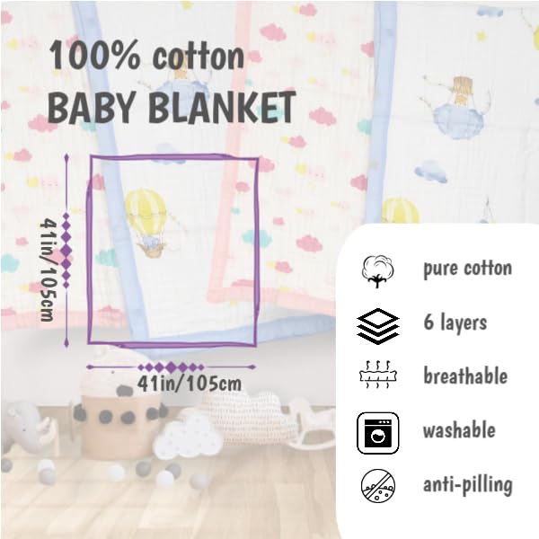 Image of Newborn Baby and Infant Soft Nursery Blanket with 100% Organic Knitted Cotton GOTS Certified. Baby Quilt Comforter, Receiving Blanket Size 41x41 Inch