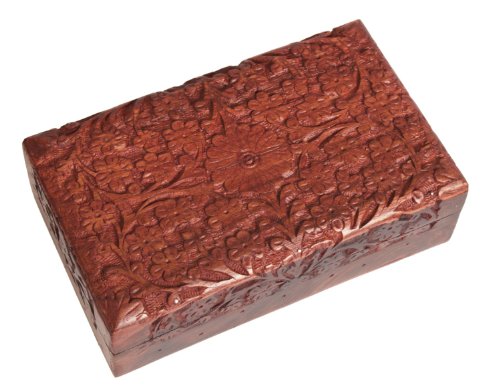 Mothers Day Gifts Exotic Hand Carved Wooden Jewelry Trinket Box Keepsake Storage Organizer with Floral Patterns