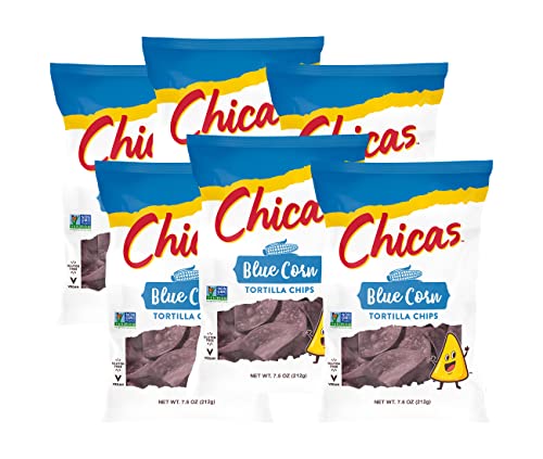 Chicas Tortilla Chips, Blue Corn Tortilla Chips, Lightly Seasoned With Sea Salt, Gluten Free, Vegan & Non-Gmo, For Dips, Spreads & More, 7.5-Ounce Bag (Pack Of 6) #TOP14