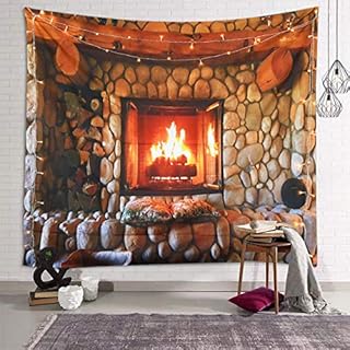 Sevendec Christmas Tapestry Wall Hanging Xmas Cobblestone Fireplace Wall Tapestry for Party Livingroom Bedroom Dorm Home Decor W90