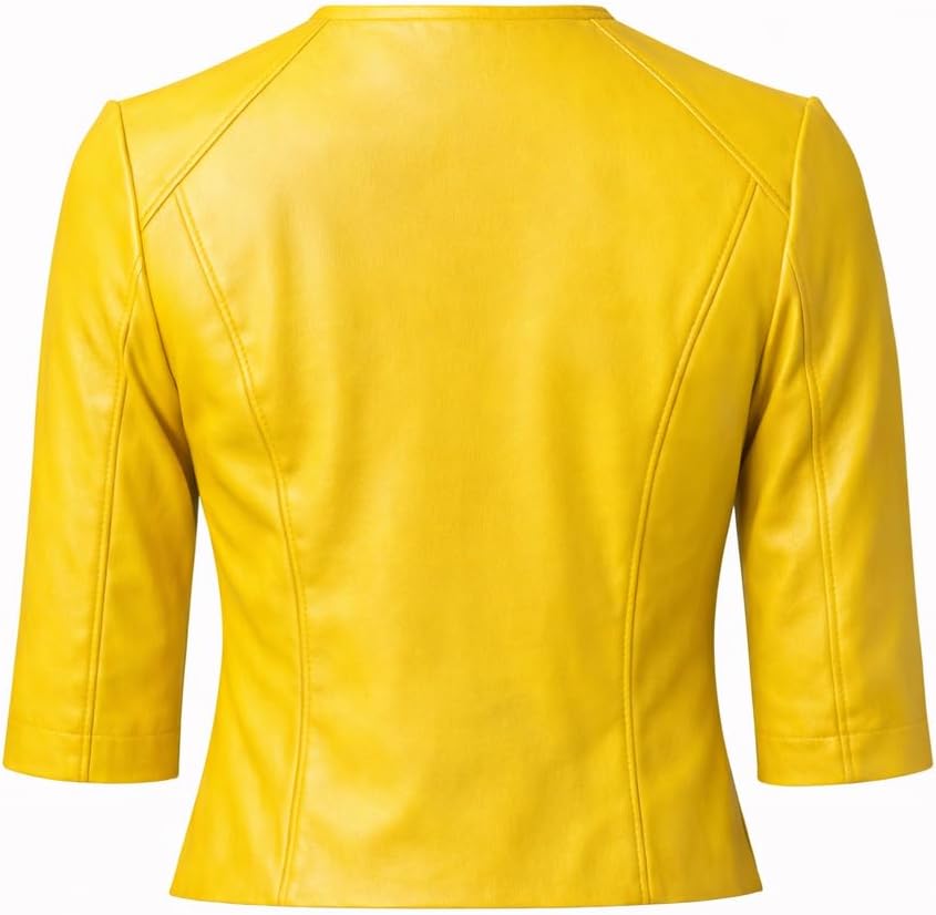 Women’s Cropped Leather Jacket | Fitted Zip-Up Short Sleeve Jacket | Modern Minimalist Casual Outerwear