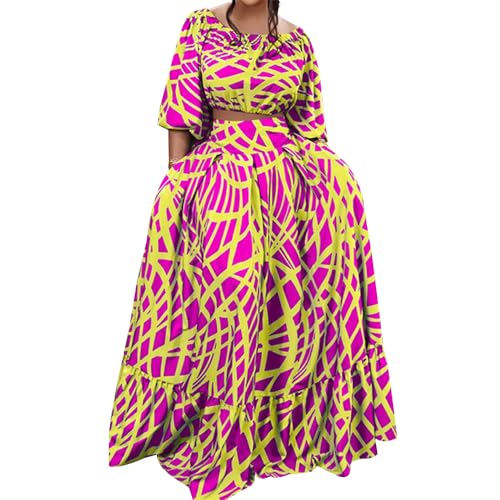 Women 2 Piece Skirt Set Sexy Off The Shoulder Puff Sleeve Crop Tops Flowy Floral A Line Maxi Skirt Sets