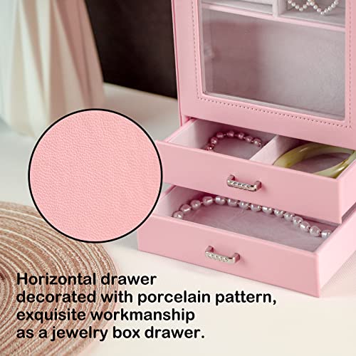 Kendal Jewelry Boxes For Women Girls, Stand Layer Jewelry Organizer Box Display Necklace, Earring, Ring, Jewelry Storage Case, Ideal Gift Jewelry Box For Women's Day(Pink) #TOP2
