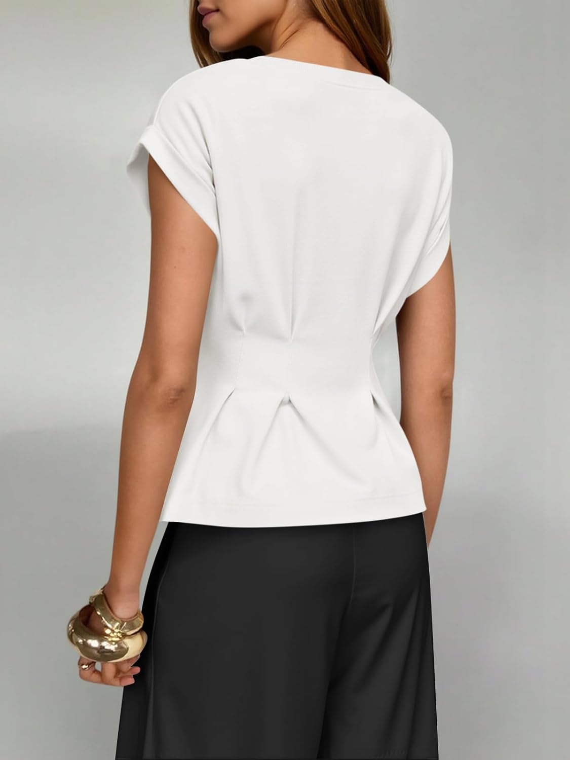 Cicy Bell Womens Peplum Tops Summer Babydoll Cap Sleeve T-Shirts Dressy Casual Crew Neck Pleated Blouses - Image 2