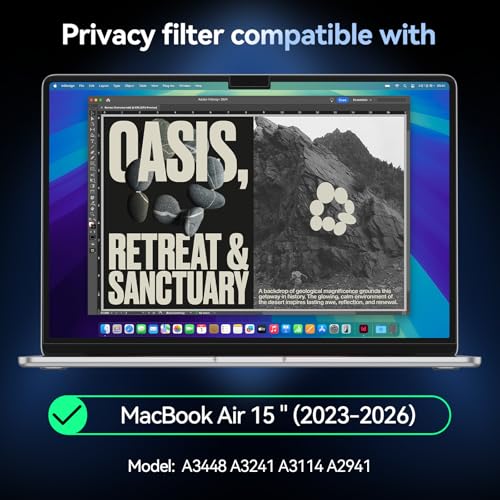 Image of Protescreen 360 Magnetic Privacy Filter for MacBook Air 15 Inch 2023-2026 (M2 M3 M4 M5), Anti Spy Anti Glare Blue Light Laptop Screen Protector Shield Film, 15.3 Mac 4-Way Privacy Filter