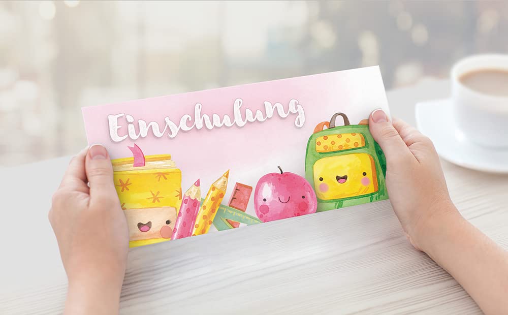 BeriluDesign Biglietti Di Invito Per Inizio Scuola - Confezione 12 Pezzi Con Buste - Motivo Matite E Cartelle - 4