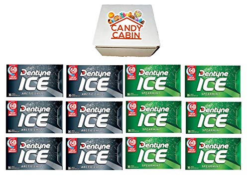 Dentyne Ice Sugar Free Gum, Variety Pack , 12 Packs of 16 Pieces By CANDY CABIN (ARCTIC CHILL-SPEARMINT)
