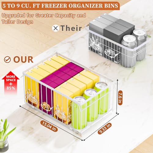 Image of Large Freezer Organizer Bins, Upgrade Quick Expand /Collapse Feature, for 5-9 Cu.Ft Deep Freezer, 4 Pack Stackable Deep Freezer Organizer Bins, Black Wire Foldable Baskets White 6 Pack