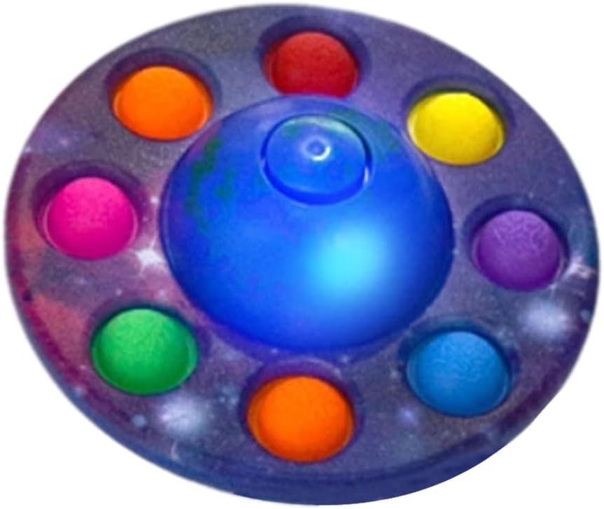 Push Bubble Planet Toy LED Glow Rotating Space Astronomy Educational Stress Relief Sensory Fidget Toy for Kids Adults with Anxiety ADHD Autism Silicone 11cm D (Graphic Color)