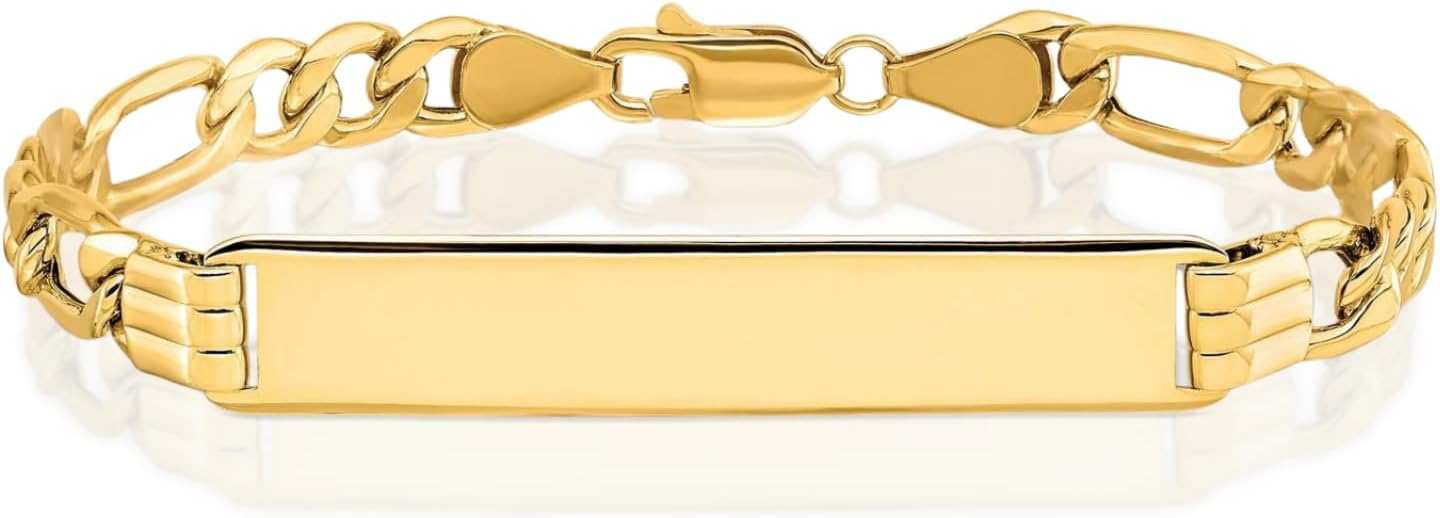 IceCarats 14K Yellow Gold 3.5mm Figaro Chain Link ID Bracelet 7 inch, Polished, Engravable for him