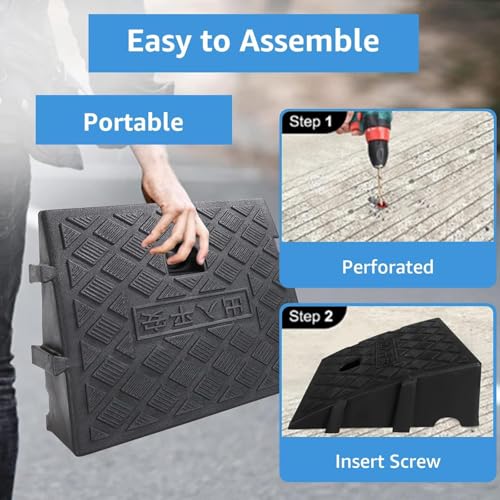2er-Pack Leichte, Tragbare Bordsteinrampen, Große Schwellenrampen Mit Expansionsschrauben, Einfache Installation Für Einfahrten, Gehwege, Autos, Motorroller 25x27x11cm