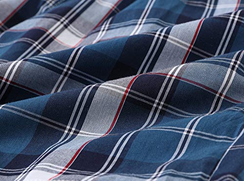 Image of MoFiz Mens Cotton Pajama Pants Lightweight Lounge Sleep Plaid Bottoms with Pockets Drawstring