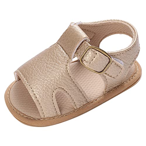 Summer Children Infant Toddler Shoes Boys and Girls Sandals Flat Bottom Lightweight Hook Loop Buckle (Gold, 5 Infant)