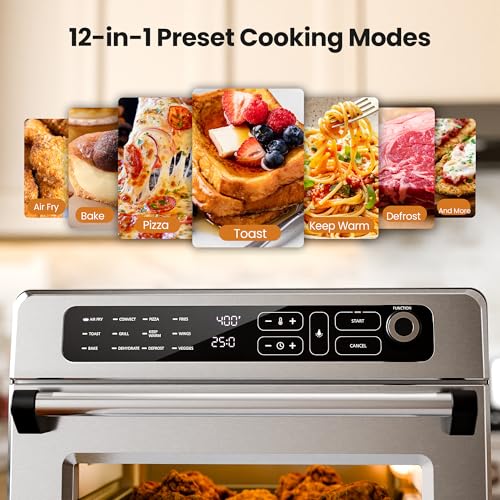Kismile 25QT Air Fryer Toaster Oven Combo, 12-in-1 Large Countertop Convection Airfryer Oven, 70–450℉, Bake, Roast, Reheat, Broil, Fits 12″ Pizza, Includes Full Accessories, Stainless Steel(Silver) - Image 6