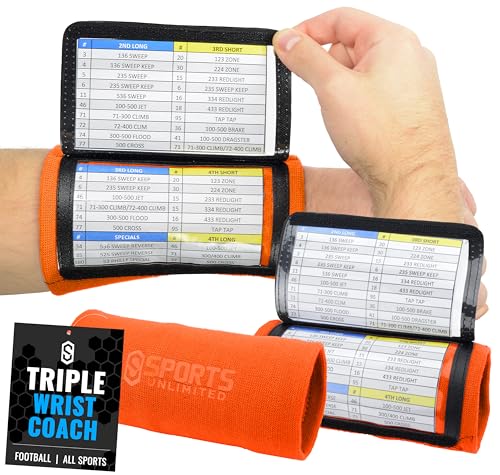 Image of Sports Unlimited Adult Triple Wrist Coach, Football Wristbands for Plays, Baseball Wristbands, QB Arm Bands