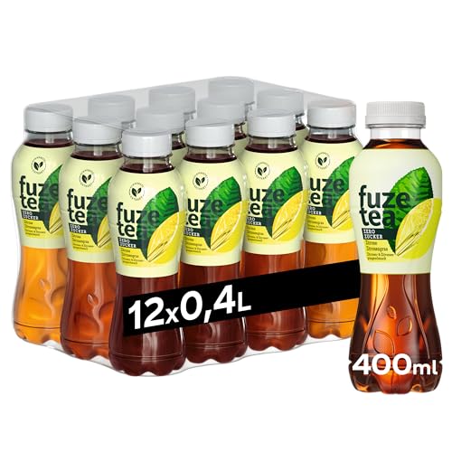 Fuze Tea Zero Eistee Schwarzer Tee Zitrone-Zitronengras 12 x 400 ml Einwegflaschen zuckerfreies Erfrischungsgetränk mit Schwarztee & Zitronengeschmack Ready to Drink nachhaltig angebaut