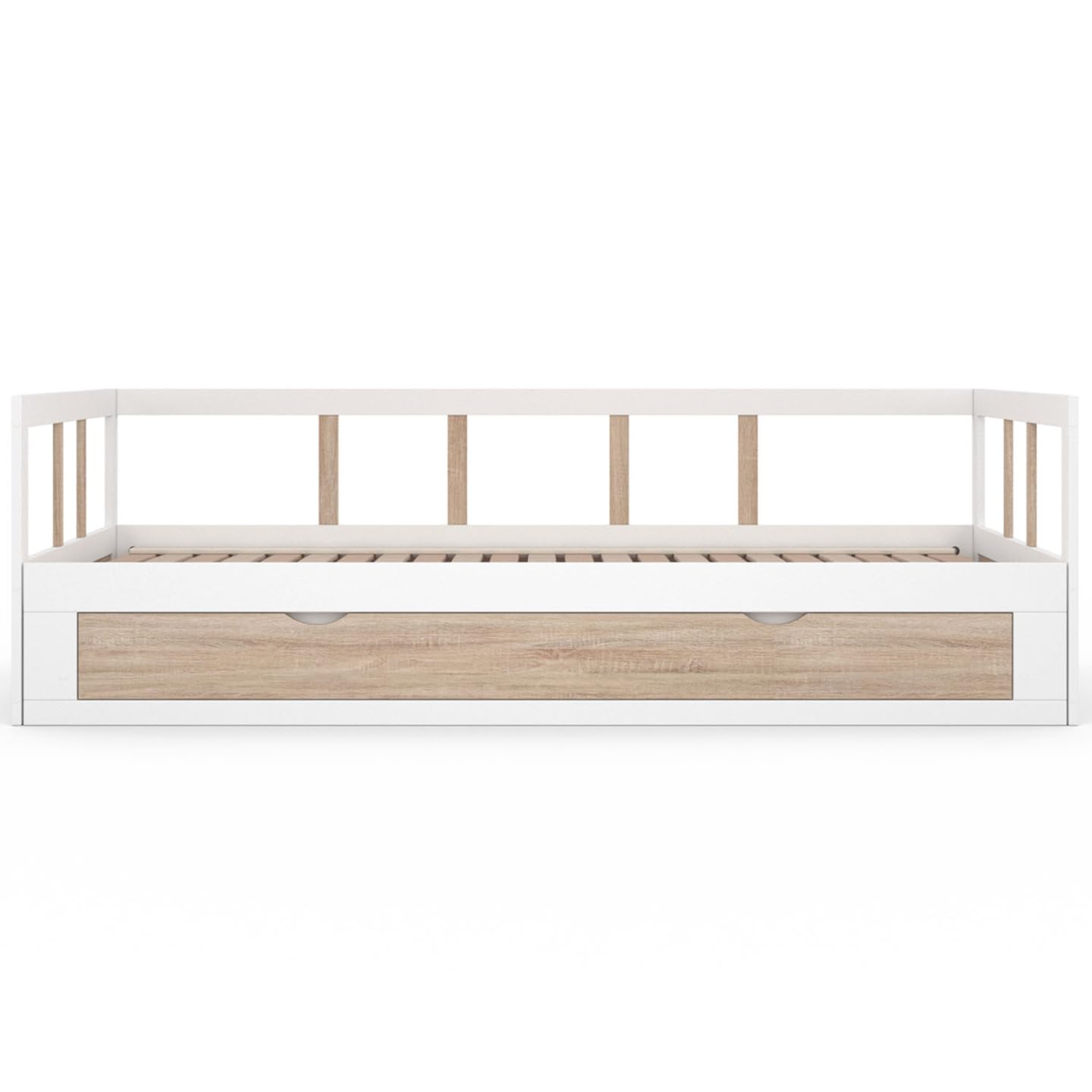 IDMarket - Lit Banquette 90 x 190 cm Zoya Convertible 180 x 190 cm Blanc et hêtre avec 1 tiroir de Rangement