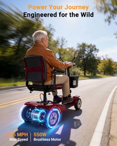 Image of 4 Wheel Mobility Scooter 400 LB Capacity, 550W Powerful Motor, Red | 360 Adjustable Seat | 27.6 inch Armrest Spacing | Equipped with Automatic Brake & Basket | Suit for Seniors, Adults, Handicap