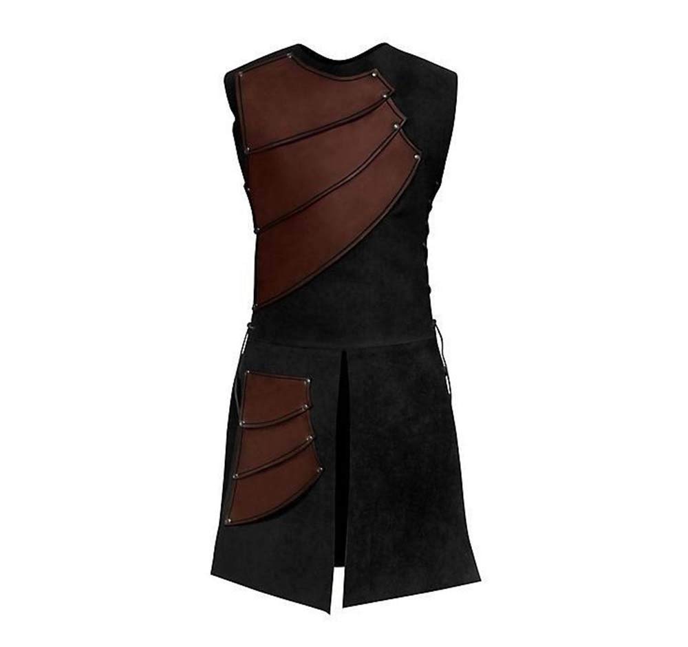 Oneforus Men's Brown Medieval Costume Adult Knight Costume Sleeveless Vest Leather Stitching Tunic For Halloween Carnival Festival Party
