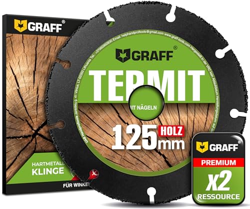 Trennscheibe Holz 125 mm - Multi Hartmetall Trennscheibe für Winkelschleifer - Holztrennscheibe für Holz (mit Nägeln), Kunststoff, Plastik GRAFF Termit