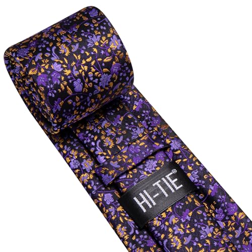 Image of Hi-Tie Purple Gold Neck Ties for Men Jacquard Woven Necktie Lapel Pin Pocket Square Cufflinks Sets Formal Business Wedding