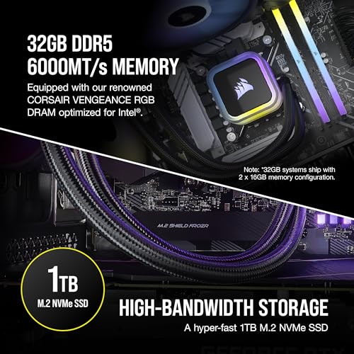 Image of Corsair Vengeance i7500 Series Gaming PC - Liquid Cooled Intel Core i5 14600KF CPU - NVIDIA GeForce RTX 4070 GPU - 32GB Vengeance RGB DDR5 Memory - 1TB M.2 SSD - Black