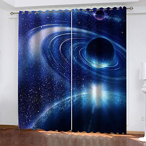 TFNIMB Rideau Occultant Opaque Thermiques 183 x 215cm Planète de l'univers Bleu Isolant Anti Froid Chaleur en Polyester à Oeillets de Salon Chambre Enfant pour Fenêtre Cover