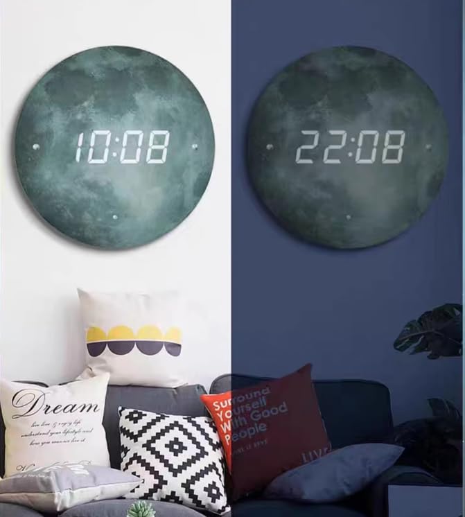 DD RETAILS Digital Wall Clock || Smart Silent LED Wall Clock || Large Display Modern Non Ticking Clock with Temperature & Time || Clocks for Living Room, Bedroom, Office, Kitchen Decor (Moon) 2