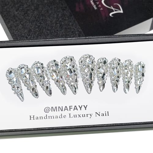 MNAFAYY Luxury Gems 100% Handmade Nails Long Stiletto Press On