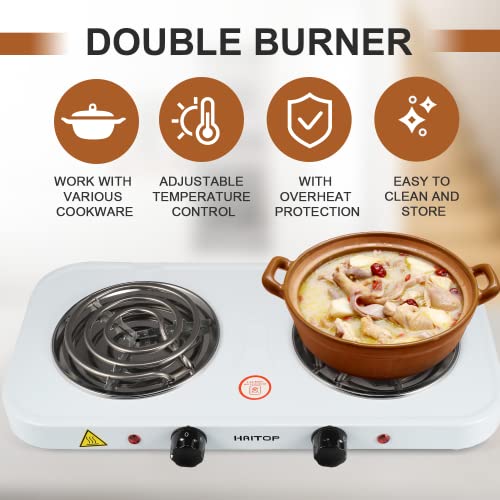 Haitop Countertop Burner Electric Double Burners 2000 Watts Electric Hot Plate Temperature Controls Power Indicator Lights Easy To Clean #TOP6