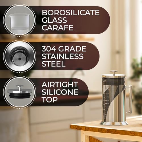 Image of Cafe du Chateau Cold Brew Coffee Maker - 34 Ounces - 304 Grade Stainless Steel Filter - Borosilicate Glass Body - Iced Coffee Maker - Dual Layer Airtight Silicone Seals