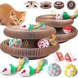 Kitty Kurlz Cat Toy, Cat Kurlz，Foldable Scratching Board Magic Organ Recyclable Cat Scratch Boardwith Ball & Furry Cat Toys Squeak Mouse, Interactive Mental Physical Exercise for Pets (2 PCS)